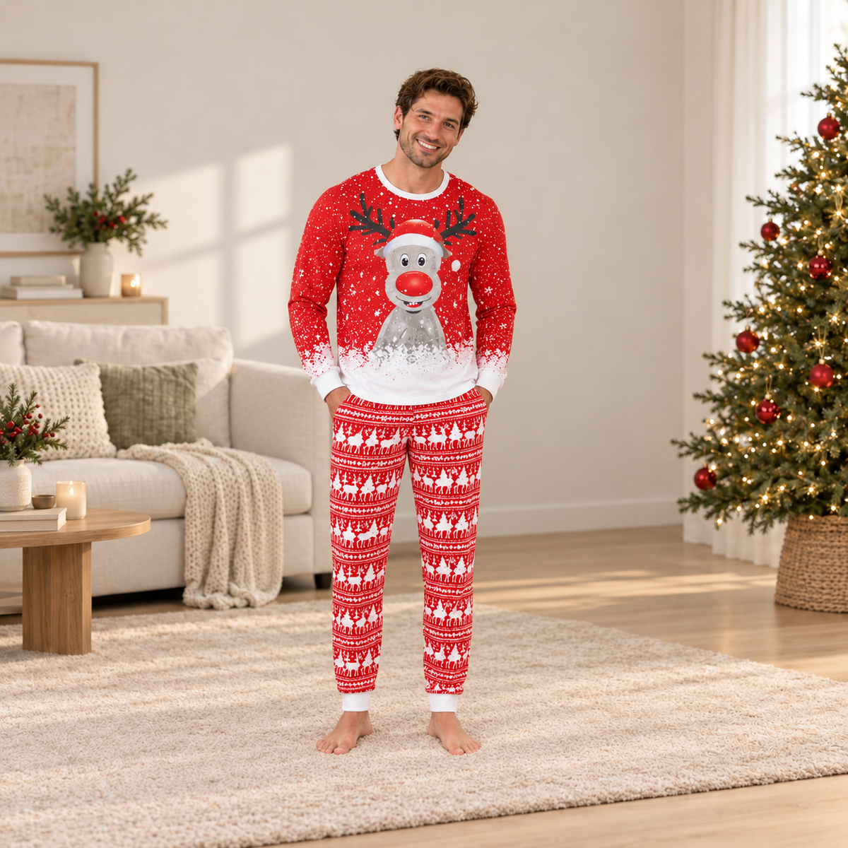 Moose In Snow Family Matching Christmas Pyjamas
