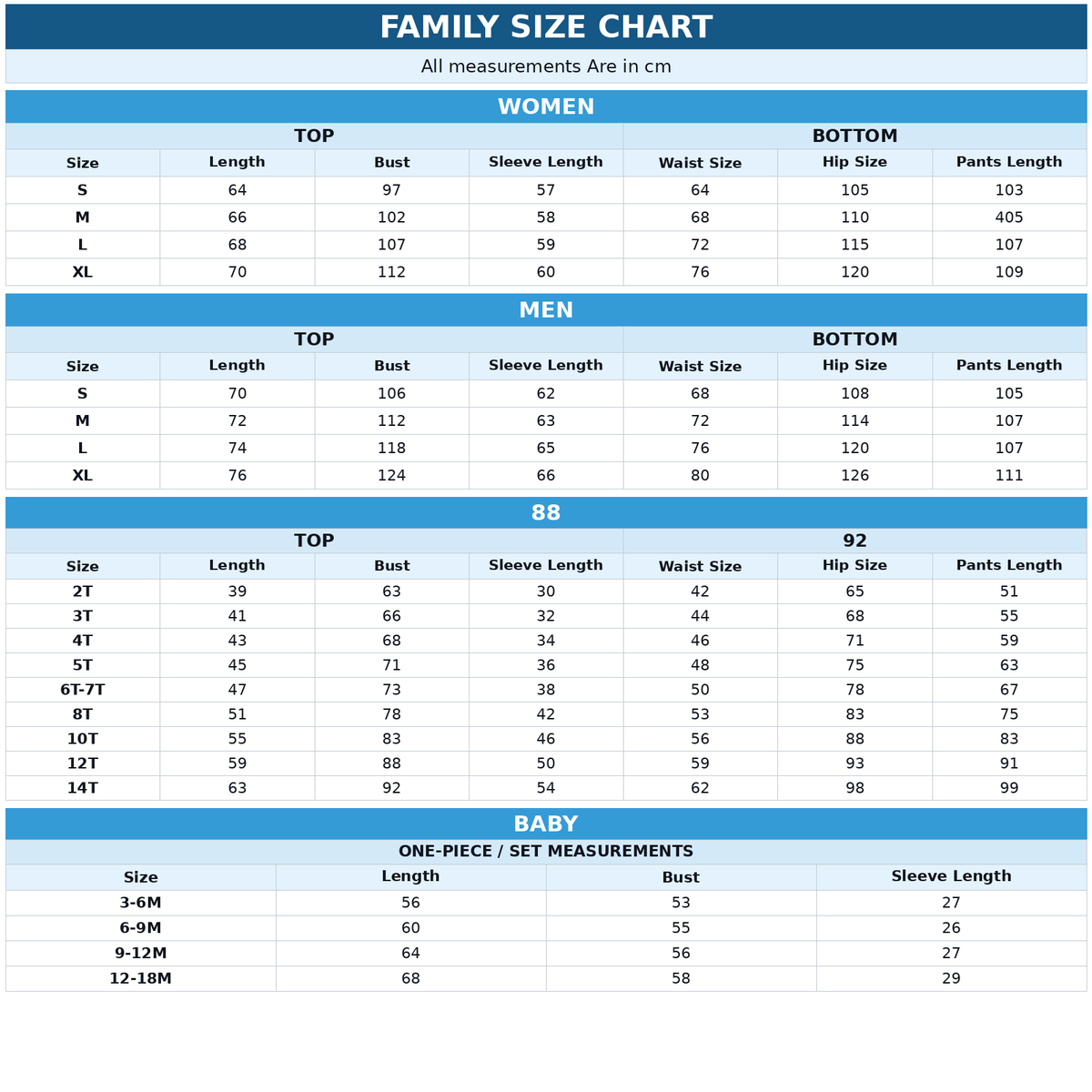 Size Chart CM
