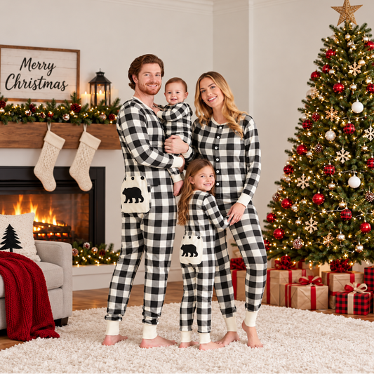 Cream and Black Plaid Family Matching Christmas Jumpsuits