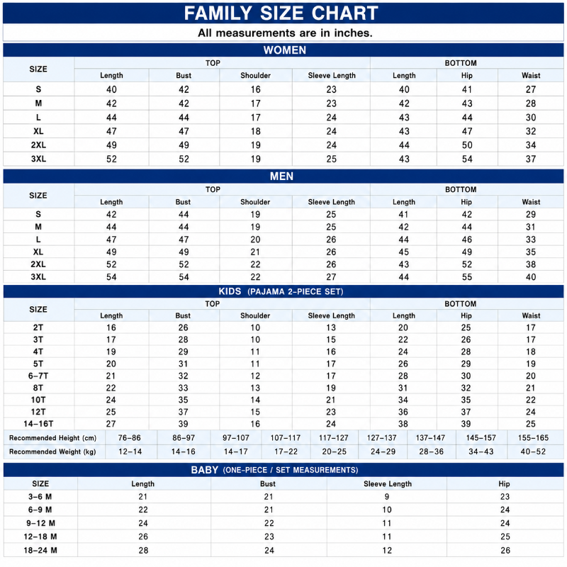 Size Chart Inch