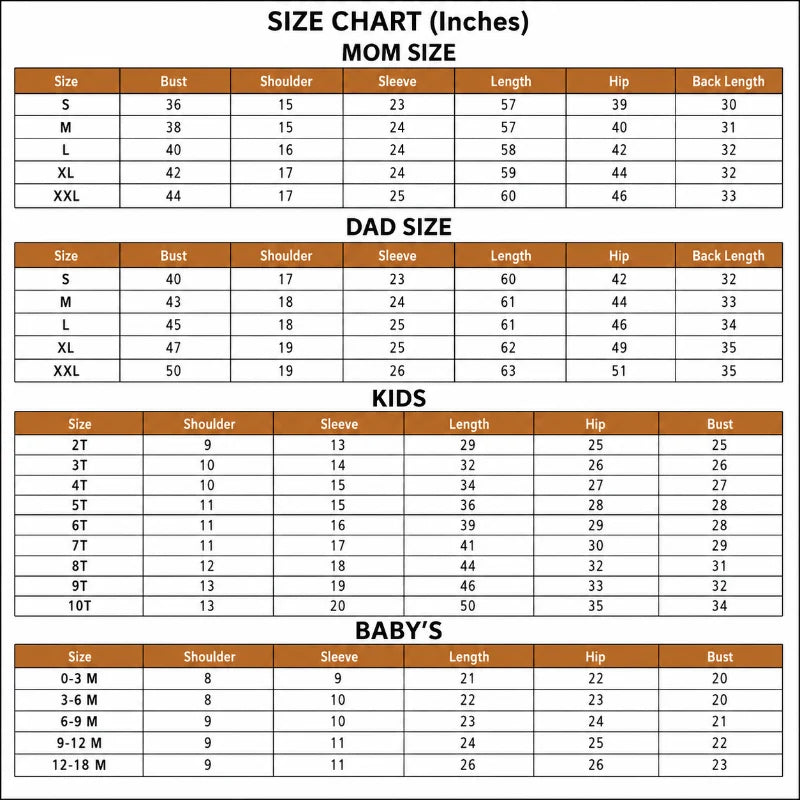 Size Chart Inch