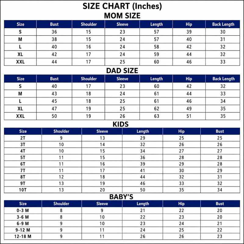Size Chart Inch