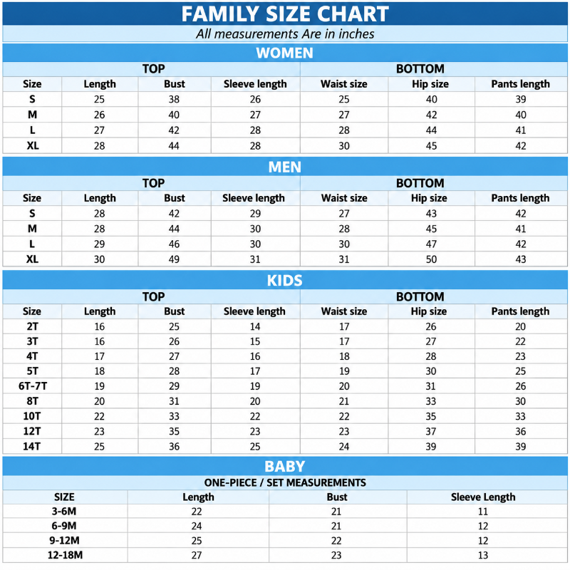 Size Chart Inch