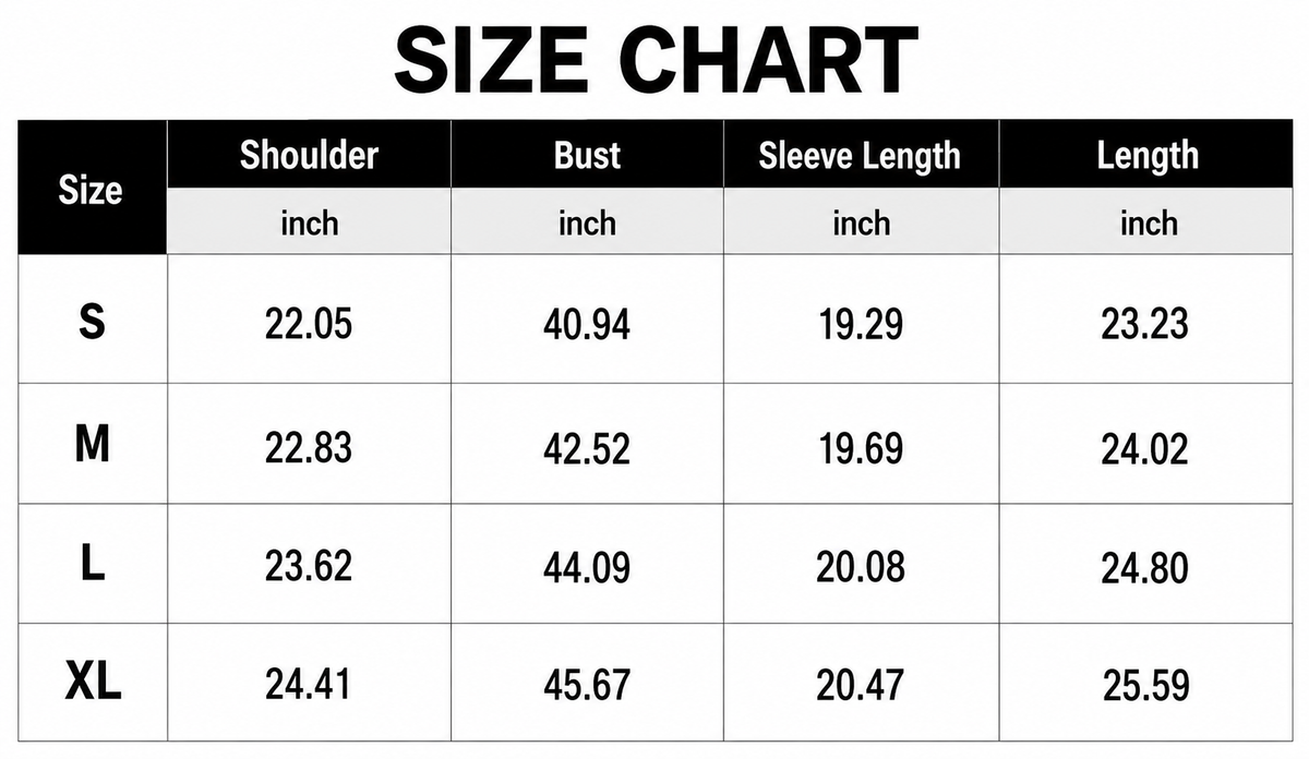 Size Chart Inch