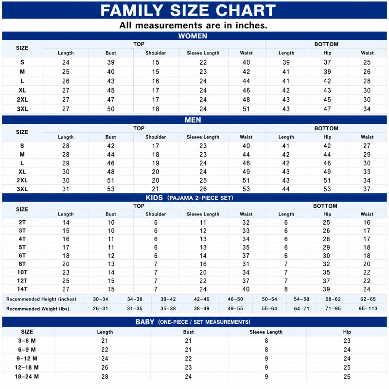 Size Chart Inch