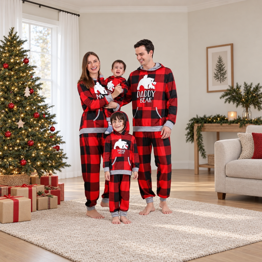 Hooded Plaid Bear Family Matching Christmas Pyjamas