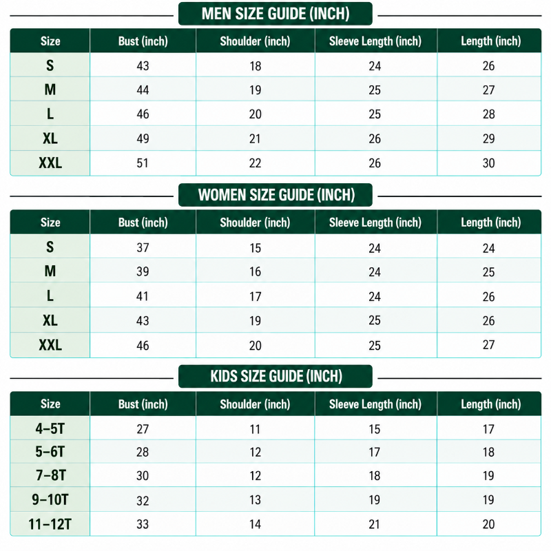 Size Chart Inch