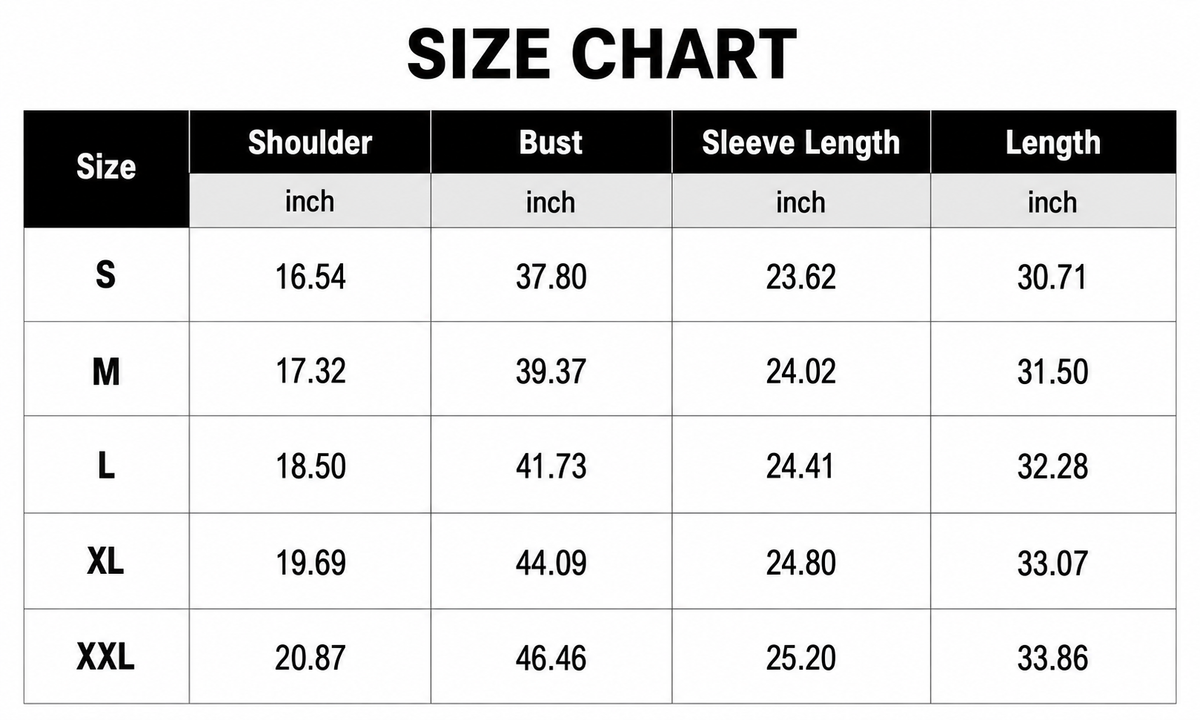 Size Chart Inch