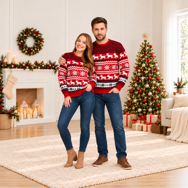 Red Snowflake Reindeer Christmas Jumper