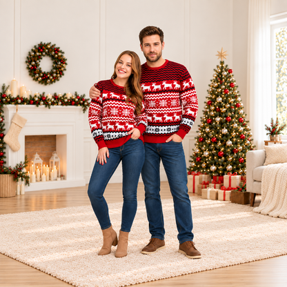 Red Snowflake Reindeer Christmas Jumper