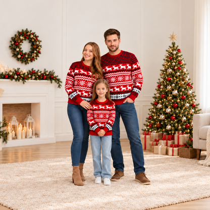 Red Snowflake Reindeer Christmas Jumper
