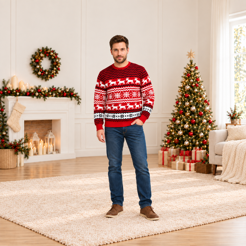 Red Snowflake Reindeer Christmas Jumper