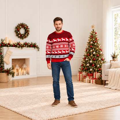 Red Snowflake Reindeer Christmas Jumper