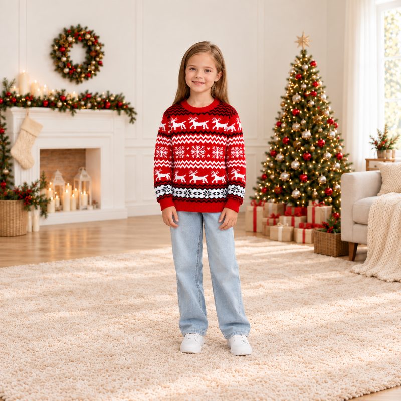 Red Snowflake Reindeer Christmas Jumper