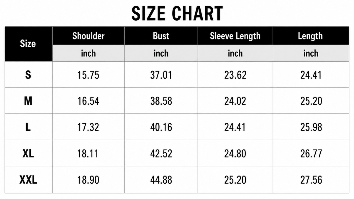 Size Chart Inch