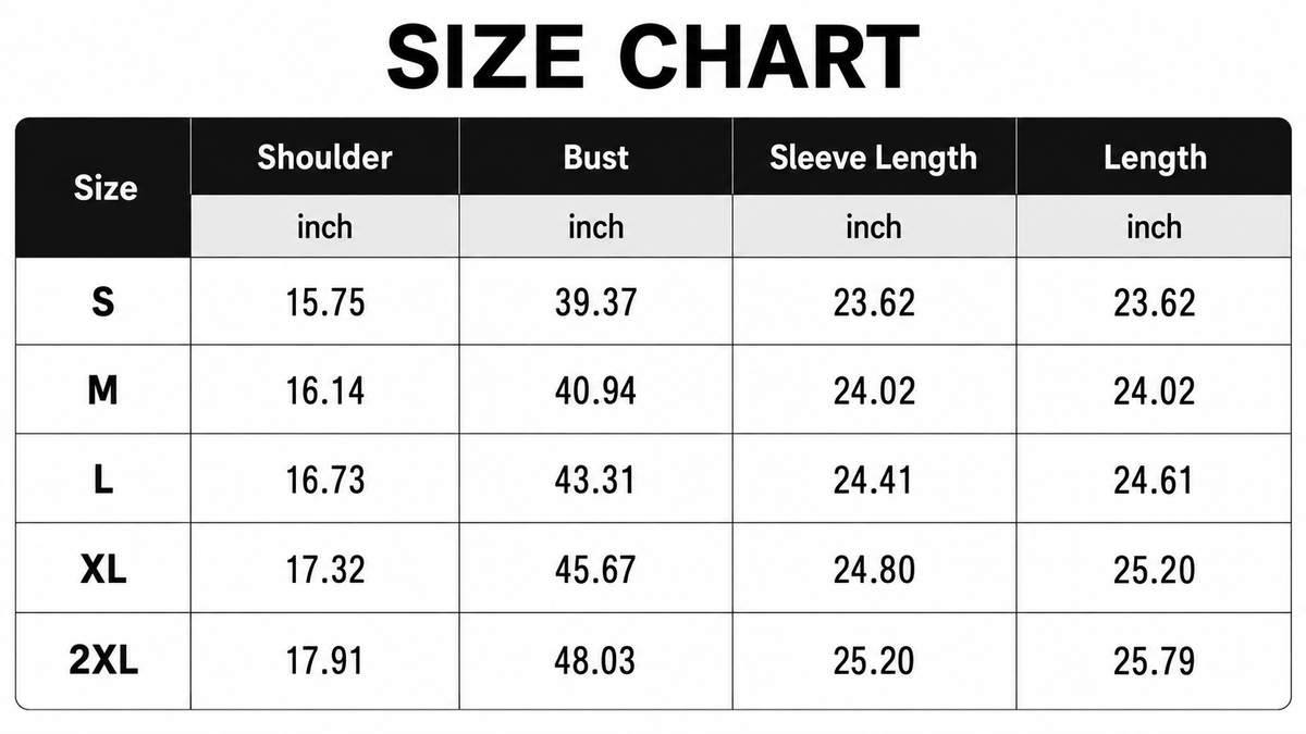 Size Chart Inch